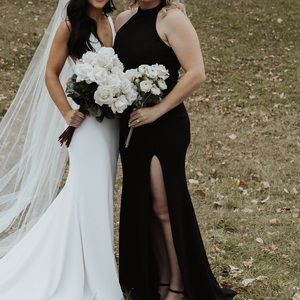 BHLDN Lennox Halter Open-Back Side-Slit Stretch Crepe Gown - Black